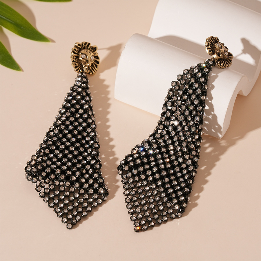 Vintage Style Lion Head Rhinestone Glitter Silver Post Earrings Bold Statement Luxury Ear Jewelry for Women