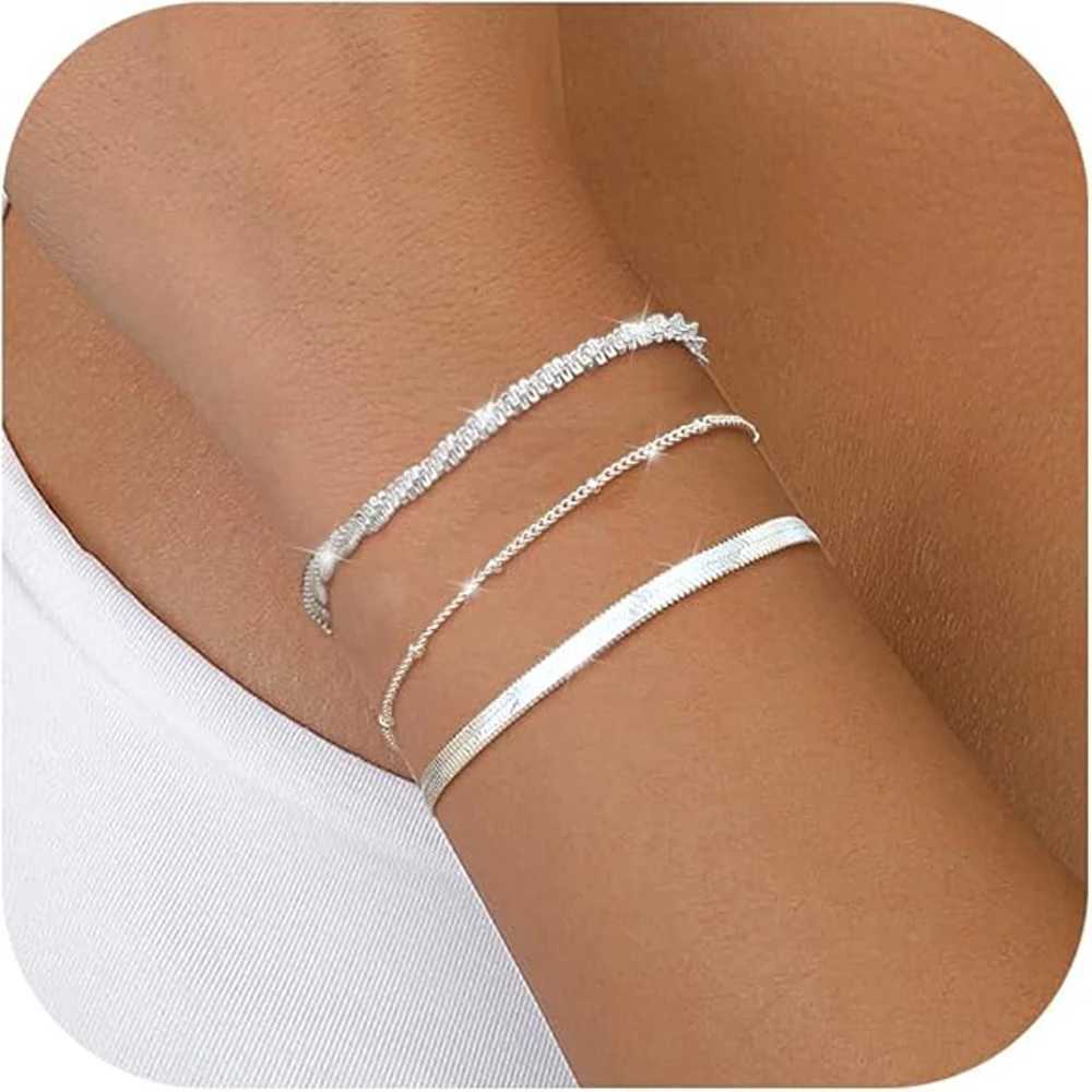925 Sterling Silver Bracelets for Women Layered Dainty Link Chain Bracelet Adjustable Stackable Beaded Bracelets for Women Girls W250606