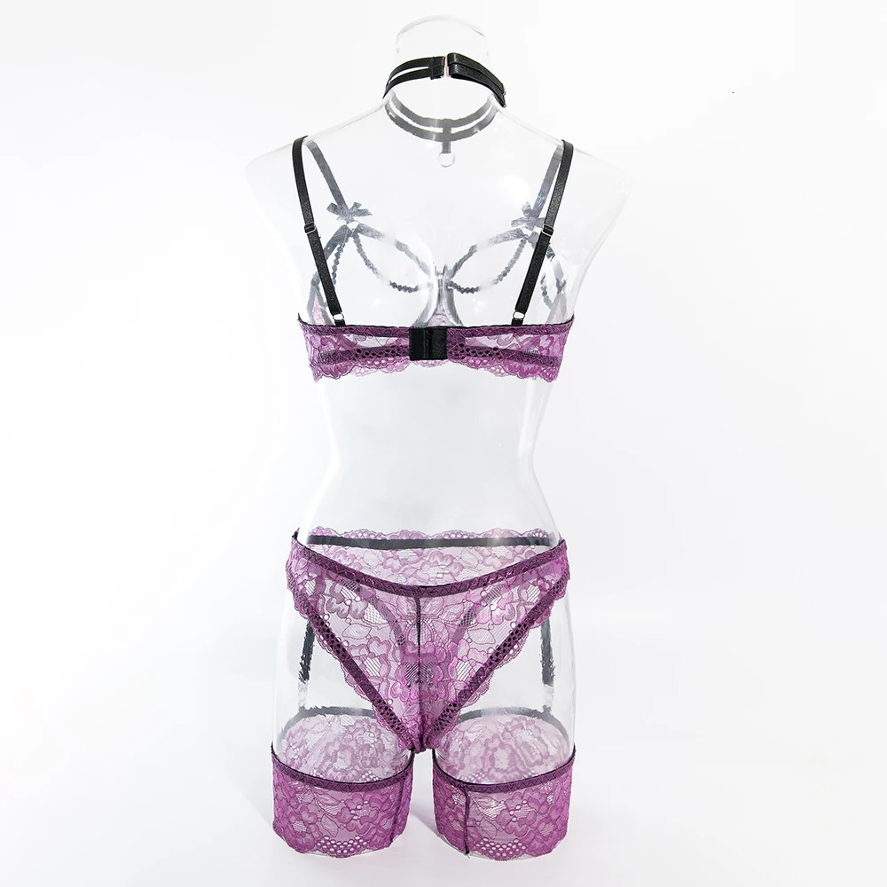 Koltailace So Sexy Ladies Lace and Beading Linger Leaky Open Crotch Fashion Sexy Adult Women Underwear 4-piece Sets 250603