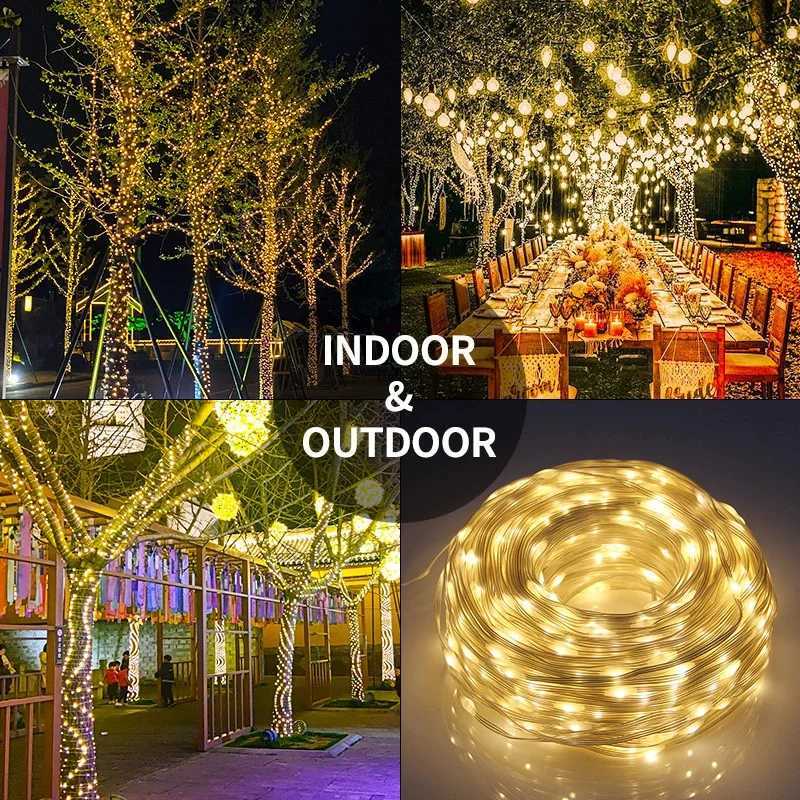 External Solar Lights Festoon LED Copper Wire Garland Lamp Outdoor Garden Summer Wedding Camping Party Bedroom DecorationXJ250606