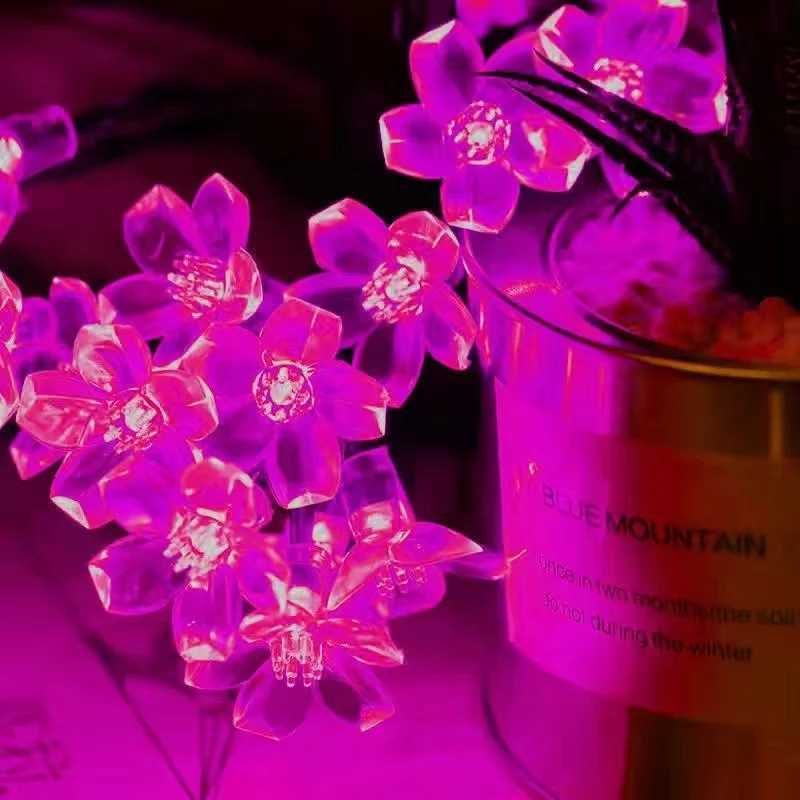 Solar Pink Cherry Garden Blossom Flower Lights Garlands String Lights Solar Outdoor Waterproof Christmas Decoration Lamp W250607