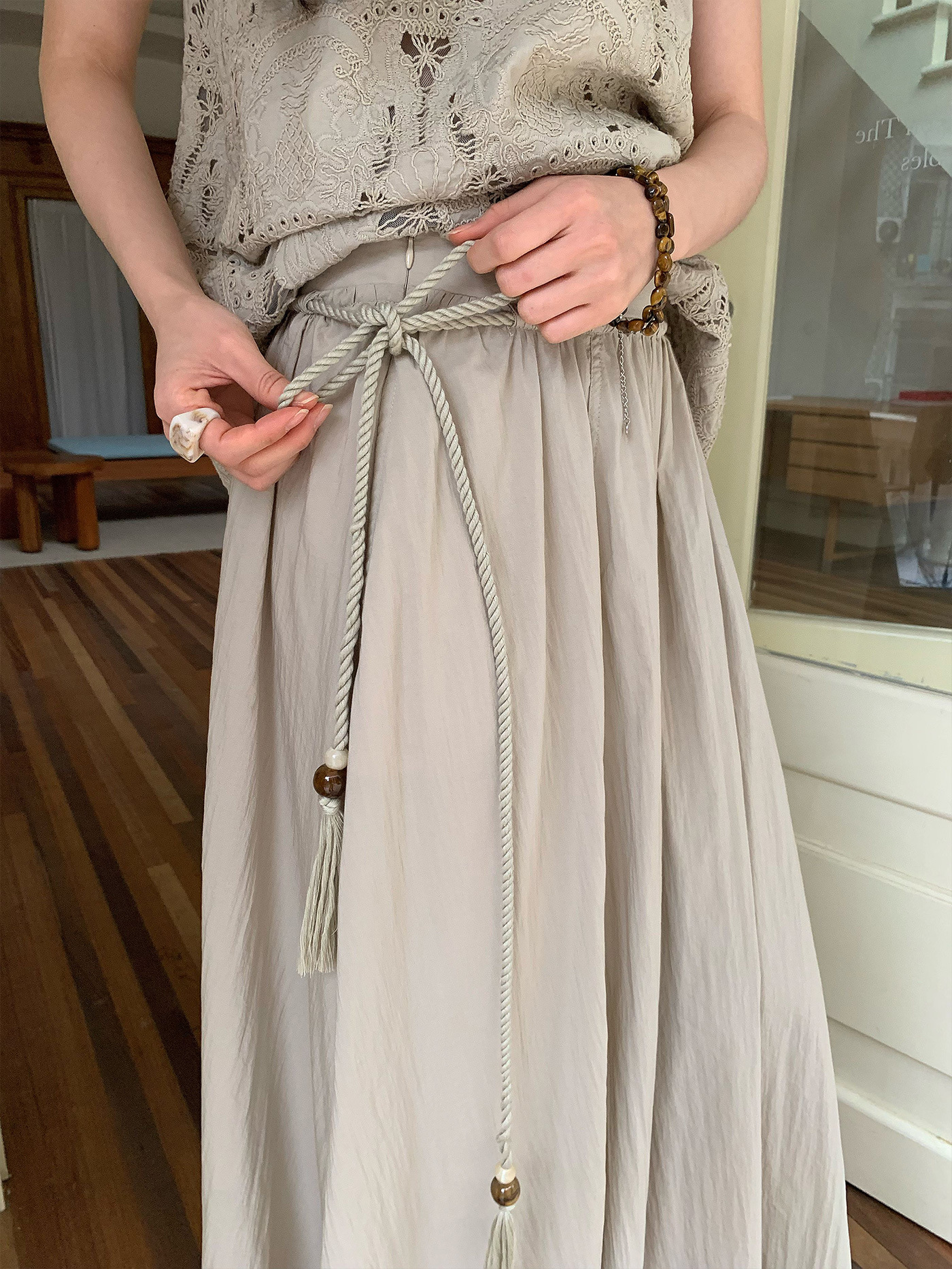 XR300 new style drawstring half-length umbrella skirt thin long skirt women's summer