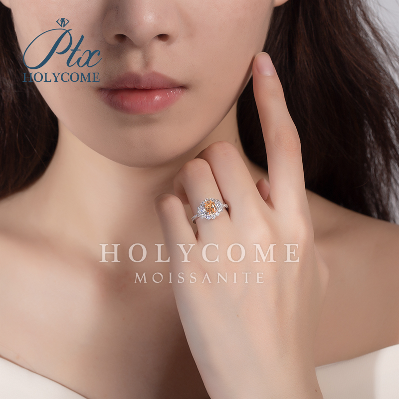 Ready to Ship Elegant Finger Rings VVS Champagne Color Moissanite 925 Sterling Silver Women Party Wedding Engagement Moissanite Ring