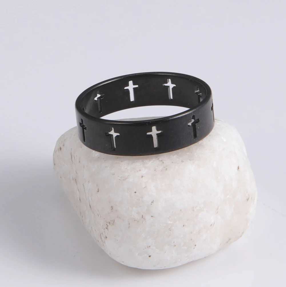 COOLTIME Gothic Cross Couple Rings Stainless Steel Silver Color Jesus Cross Finger Ring for Men Women Punk Jewelry Wedding Gift W250606