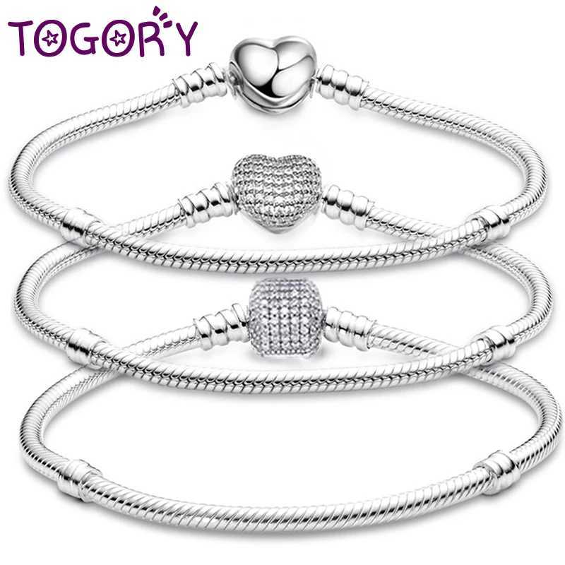 TOGORY Silver Plated Cute Crystal Owl Heart Snake Chain Charm Bracelet For Women Men Brand Bracelets DIY Jewelry Gift Making W250606