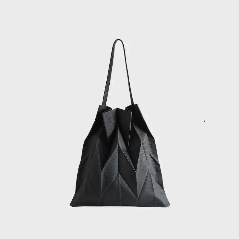 New Trendy Geometry Canvas Rhomb Pleated Bag, Versatile Folding Large Capacity Lightweight Handheld One Shoulder Tote Bag