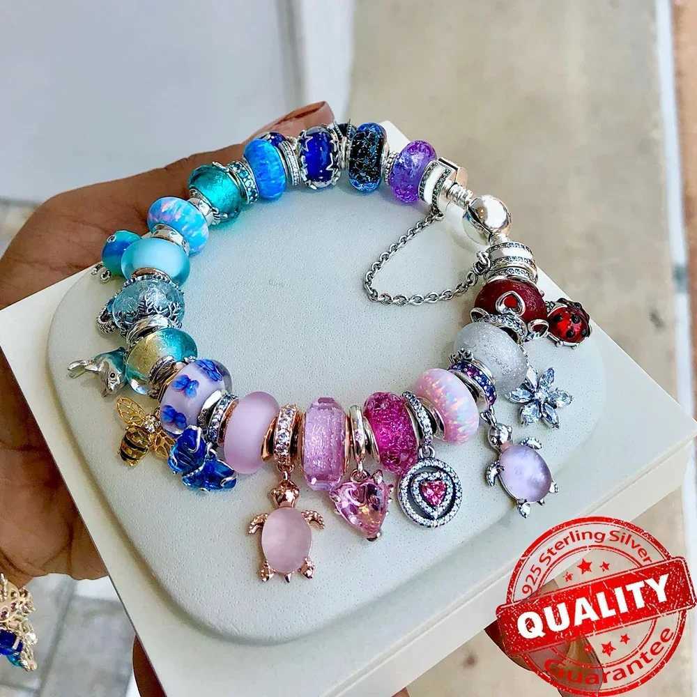 Genuine 925 Sterling Silver Murano Colored Glass Beads Feather Charm Fit Moment Bracelet Girls Fine Jewelry Gifts XJ250607