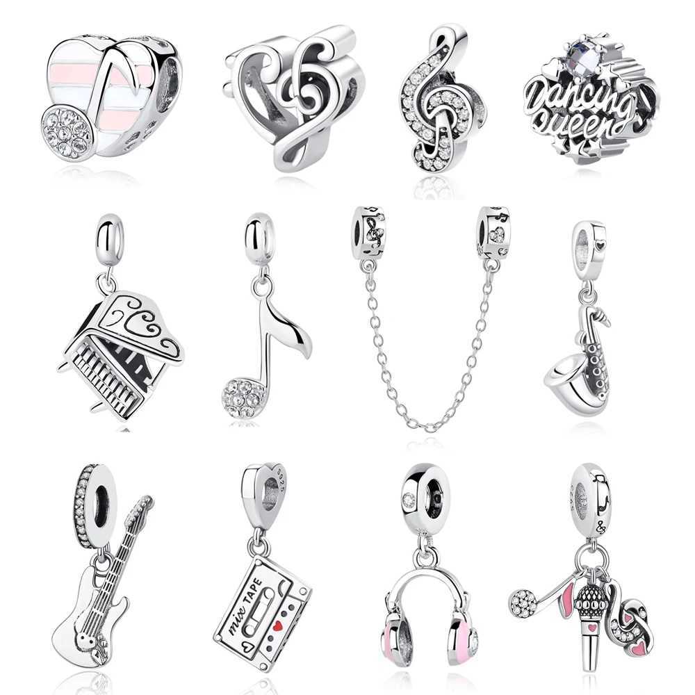 925 Sterling Silver Charms Beads Original Music Notes Piano Headphone Charm Fit Brand Bracelets Necklaces Jewelry For Women XJ250607