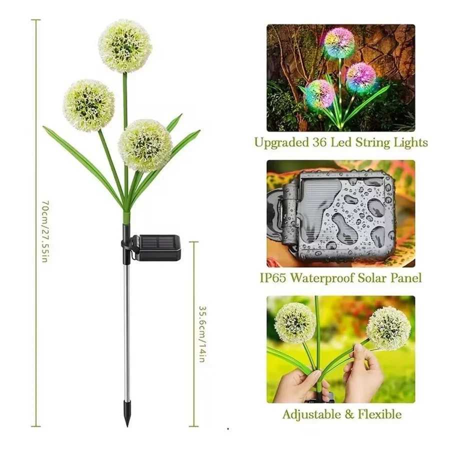 2024 New Solar Dandelion Garden Lights Waterproof 36/16LED Yard Pathway Landscape Lawn Lamps Garden Decoration Outdoor Lighting W250607