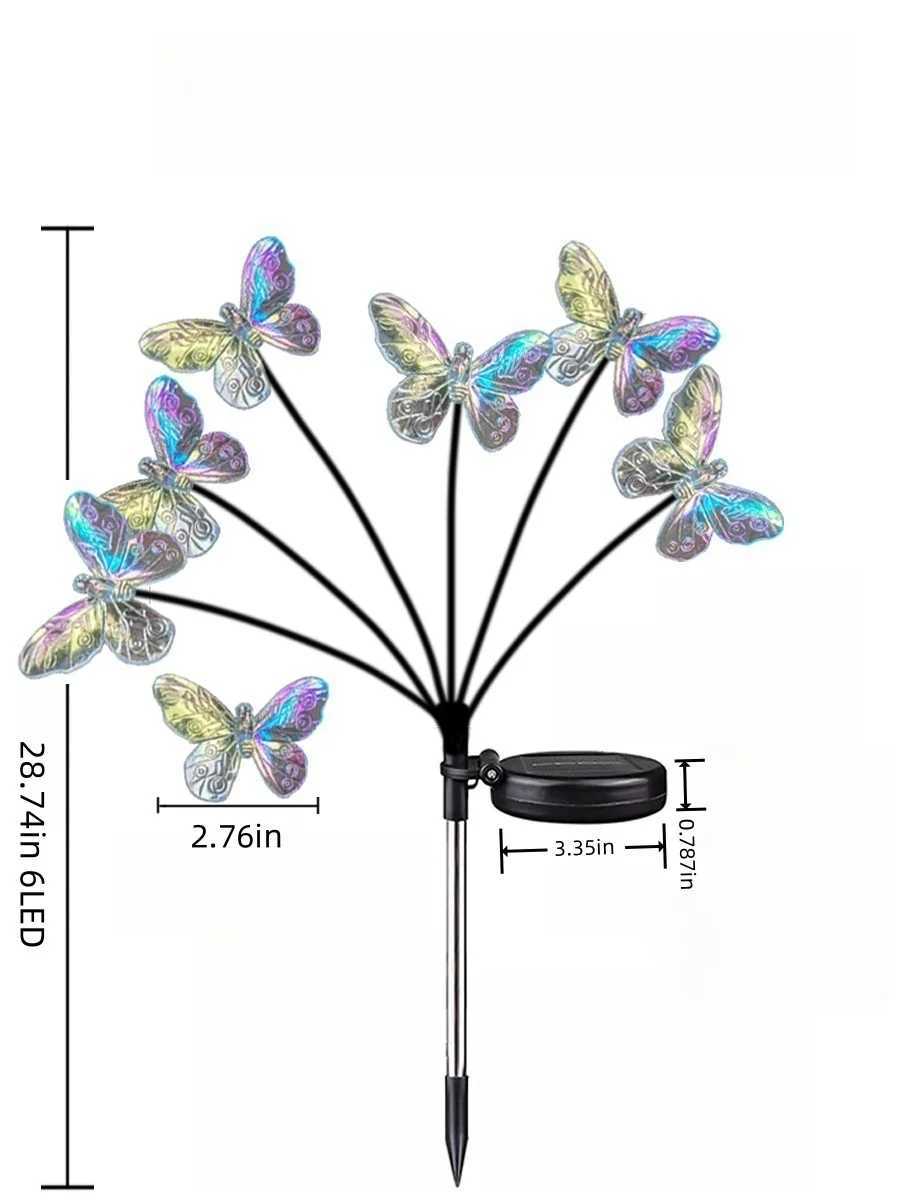 1PC 6-head LED Solar Butterfly Lights Outdoor 2 Modes Decoration Lights Ground Plug Light For Garden Lawn Courtyard Landscape XJ250606
