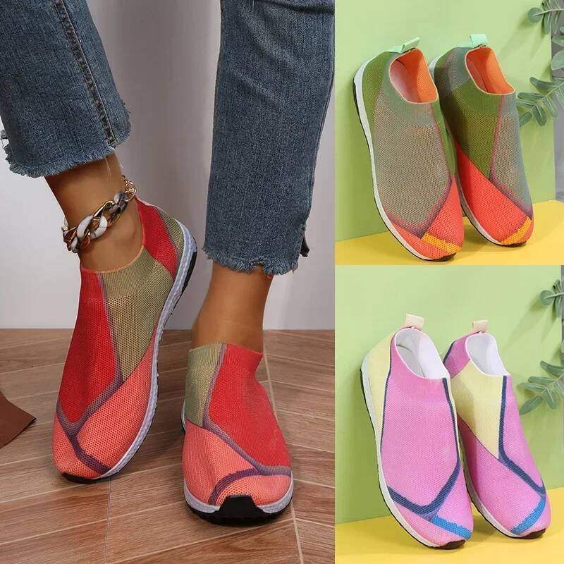 ddmyoutdoor Breathable Mesh Platform Sneakers Women Slip On Soft Casual Single Candy Knit Sock Flat Shoes Outdoor Outdoor Shoes