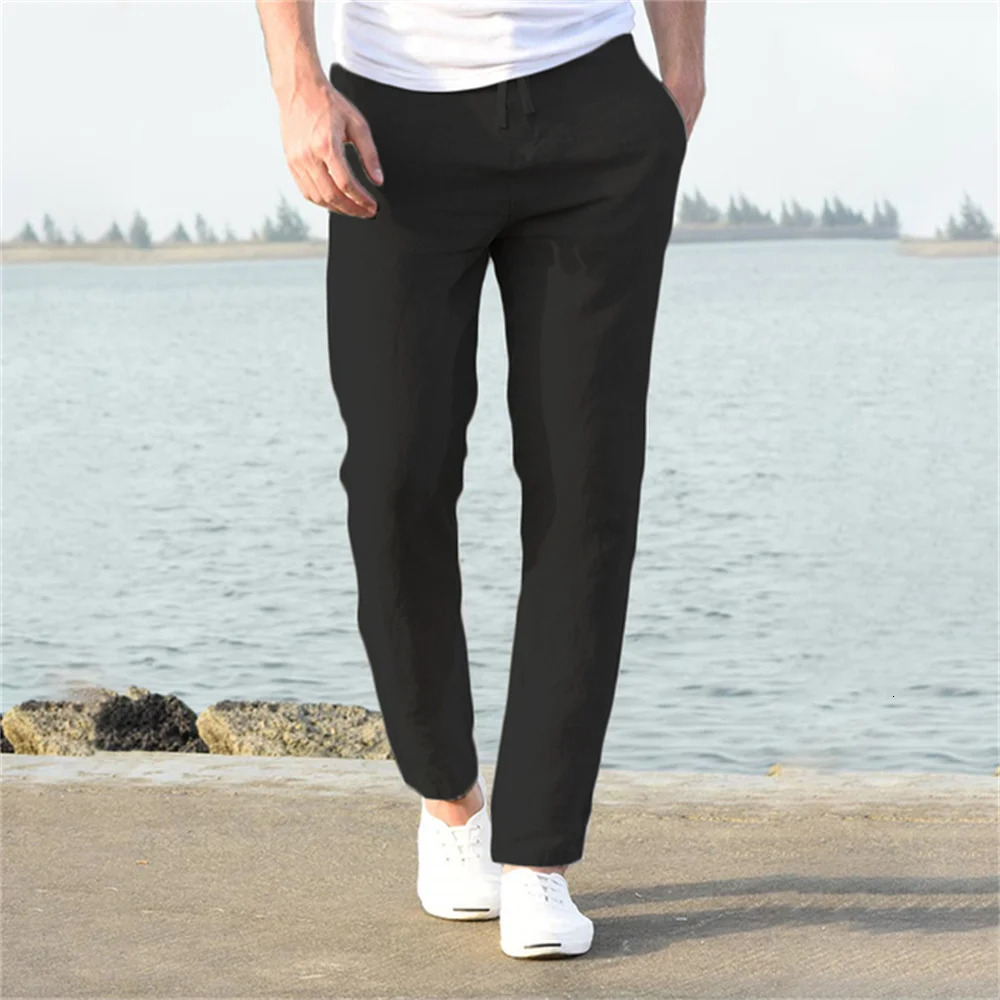 Mens Cotton Linen Pants Male Autumn Breathable Solid Color Linen Trousers Fitness Streetwear S-3XL 250603