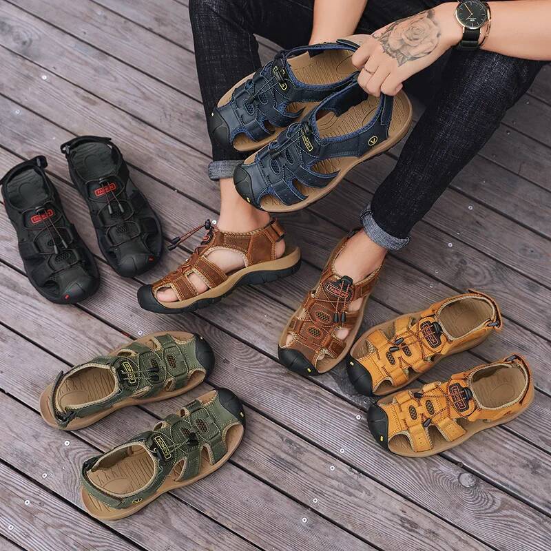 Ddmyoutdoor Genuine Mens Casual Outdoor Leather Sandals For Men Beach Roman Shoes Plus Size Outdoor Shoes