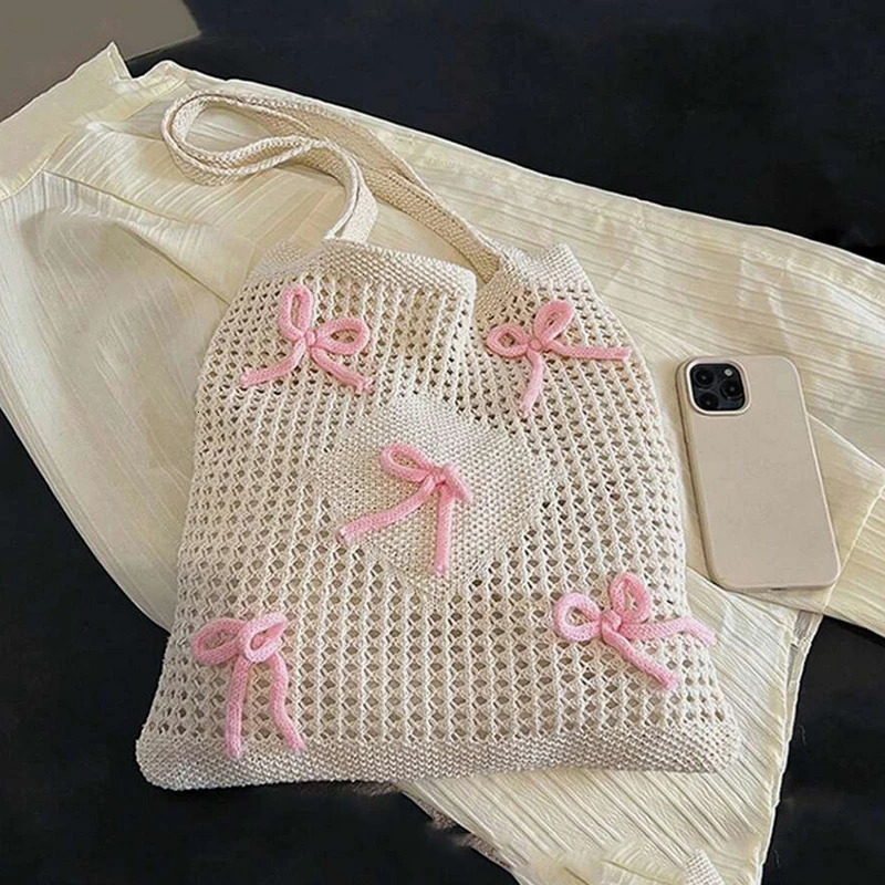 Large Capacity Crochet Beach Tote Bag Women Knitted Shoulder Woven Hobo Hollow Out Handbag for Party Vacation 250605