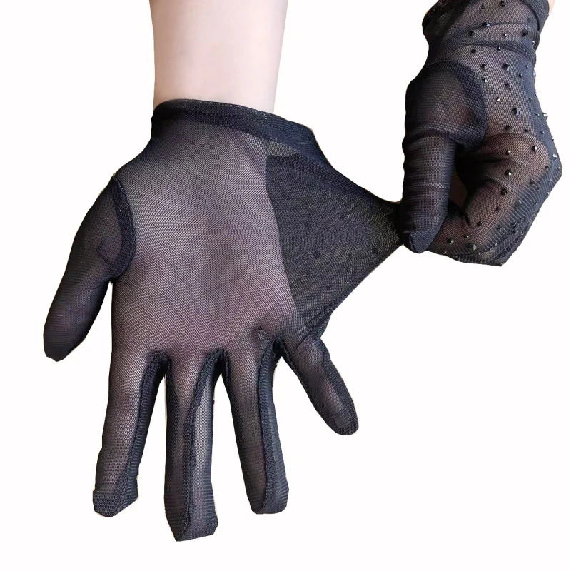 Women Sexy Transparent Shiny Pole Dancing High Stretch Gloves Stage Performance Cosplay Mesh Lolita Elegant Short Ruffle 250603
