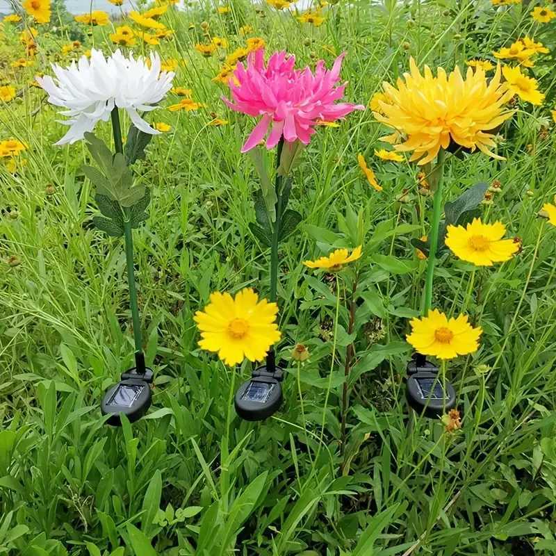 Solar Garden Lamp Solar Flowers Lights Solar Powered Chrysanthemum LED Lawn Light Outdoor Garden Decor Perfect for Yard FenceXJ250606