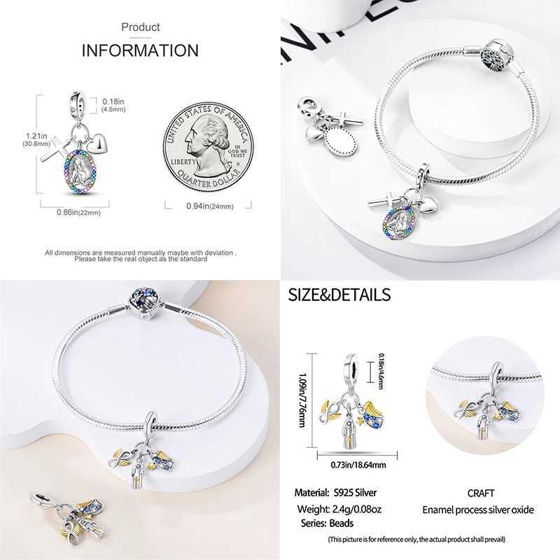 100% 925 Sterling Silver Holy Maiden Cross Sun Godd Luck Bling Charms Beads Fit Pan Original Bracelets DIY Jewelry GiftsXJ250607