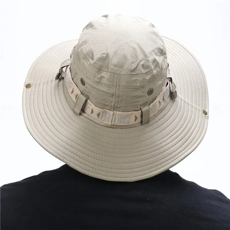 Summer Men Bucket Hat Outdoor UV Protection Wide Brim Panama Safari Hunting Hiking Hat Mesh Fisherman Hat Beach Sunscreen Cap 250605