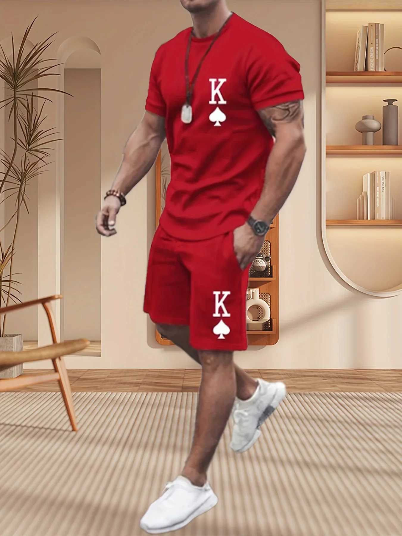 Mens Summer Suit Sports Suit Comfortable Breathable Mesh Running Suit Jogging Fitness Sports Suit T-shirt Casual Suit W250609