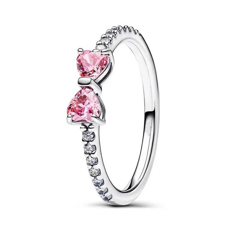 Original 925 Sterling Silver Red Pink Ring Heart Bow Sun Moon Colorful Crystal For Women Valentines Birthday Gift DIY Jewelry XJ250606