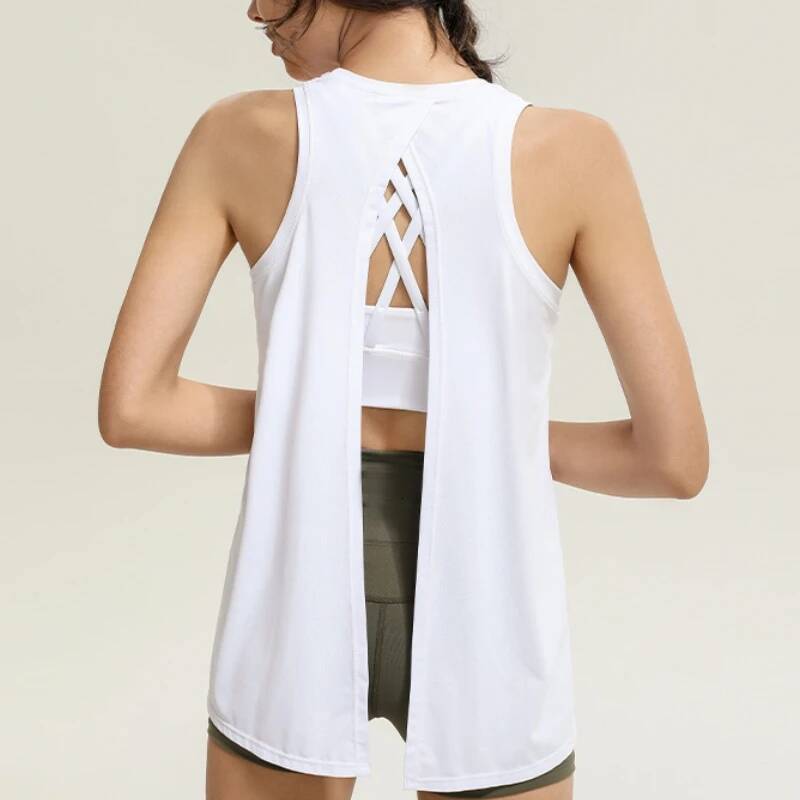 Women's Loose Quick Dry Sleeveless Tank Top Back Slit Knotable Thin Sports T Shirt For Running Yoga Tennis