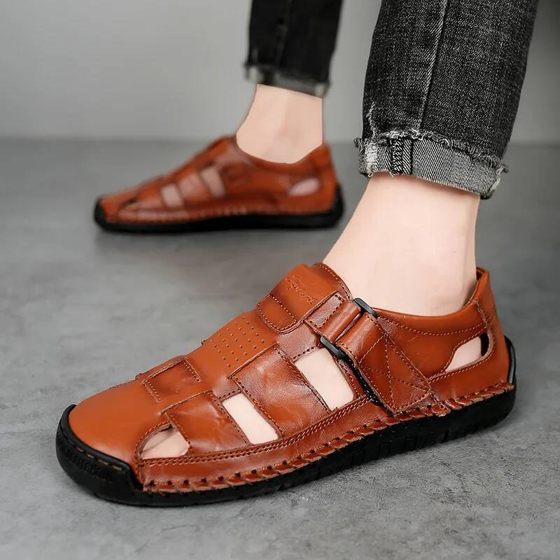 Ddmyoutdoor New Genuine Leather Men S Beach Large Size Breathable Sandals Retro Handsewn Baotou Casual Fashion Handmade Shoes Outdoor Shoes