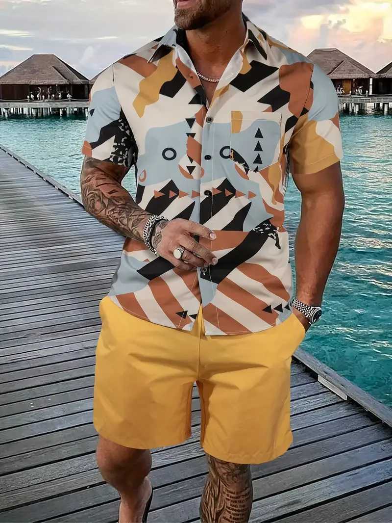 Men Shirt Sets 3D Printed Retro Floral Short Sleeve Casual Oversized Beach Shorts Summer Streetwear Hawaiian Suits Clothing W250609