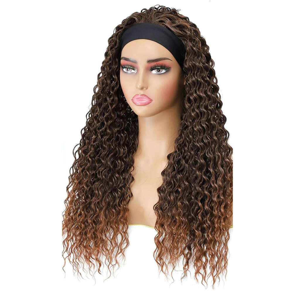 Headscarf Gradient Headband Ice Silk Hairband Long Curly Hair Small Curl Wig Cap