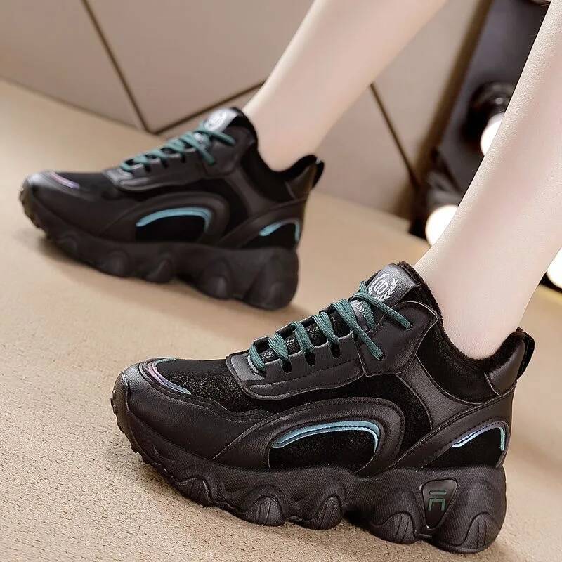 ddmyoutdoor Women Sneakers Cotton Thick Plush Winter New Soft Sole Lace Up Platform Fashion Warm Wear Resistant Casual Shoes Outdoor Outdoor Shoes