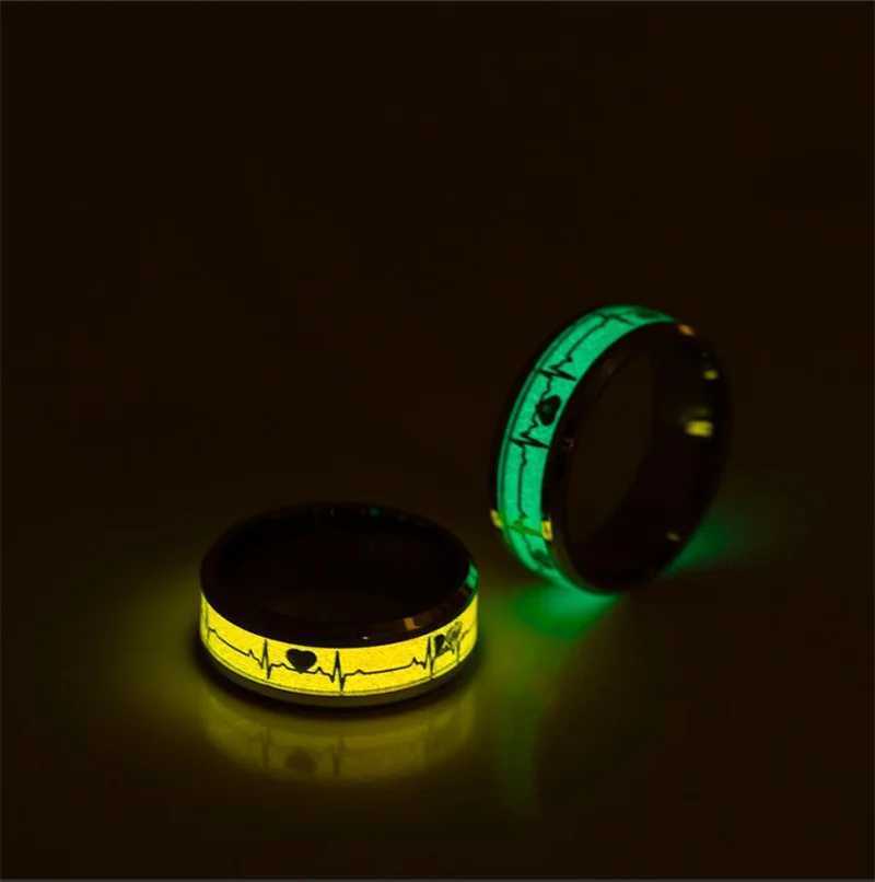 Luminous Stainless Steel Rings For Couple Dragon Love Heart Stainless Steel Fluorescent Rings Glow In Dark Jewelry Gift W250606