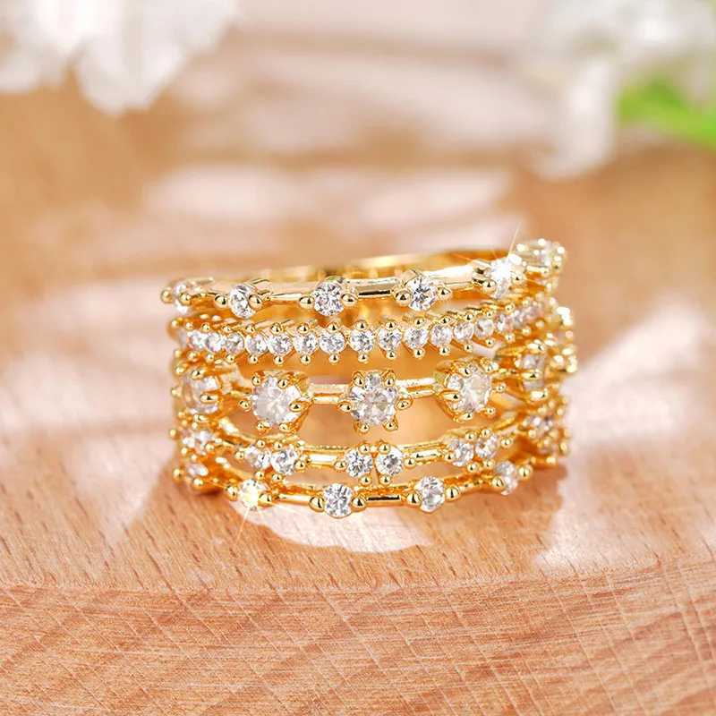925 Sterling Silver Multilayer Cubic Zirconia Rings for Women New Luxury Wedding Band Accessories XJ250606