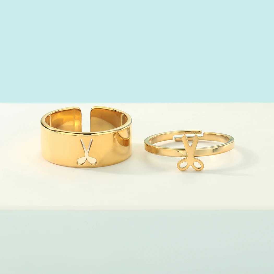 Kinitial Stainless Steel Scissors Couple Promise Ring Set Alternative Engagement Matching Ring Cosmetologist W250606