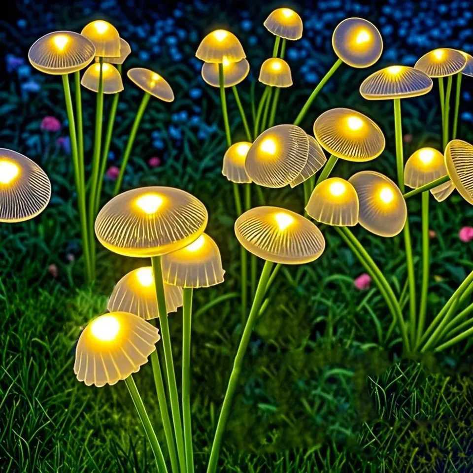 1/2pcs Solar 6LEDS Jellyfish Lights Mushroom Lights Solar Ground Plug Atmosphere Lights Garden Decoration Lights Lawn Lights W250607