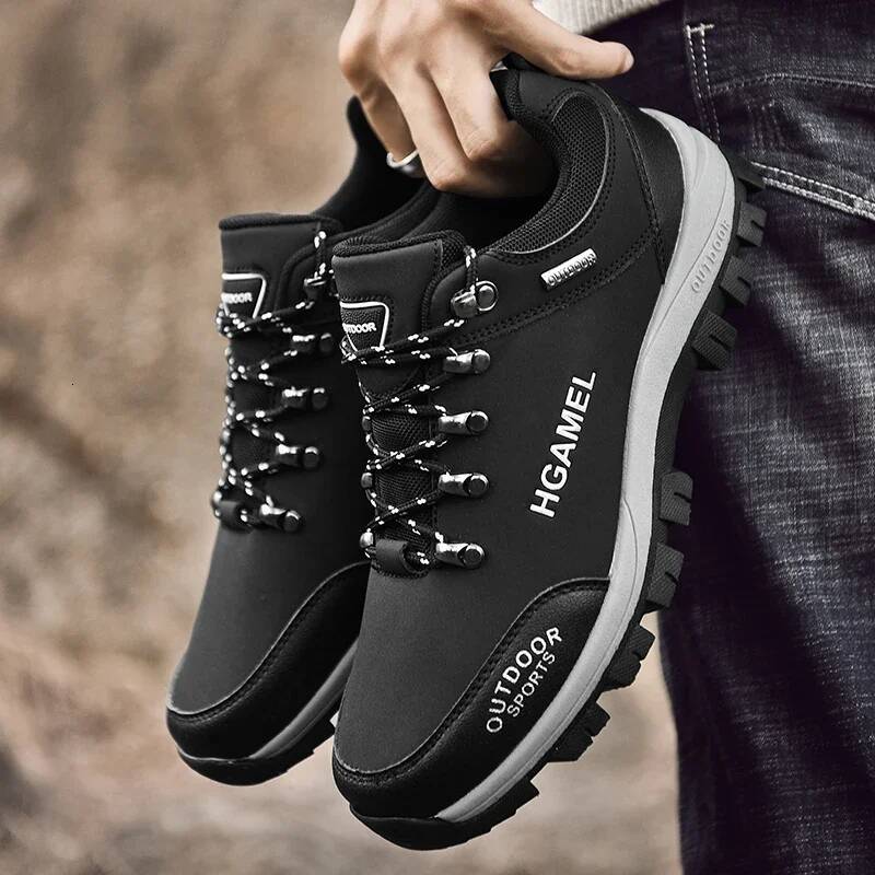 Ddmyoutdoor Black Leather Boots Sports Flat Outdoor Comfortable Sneakers Men Winter Shoes Water Proof Hiking Man Footwear Outdoor Shoes