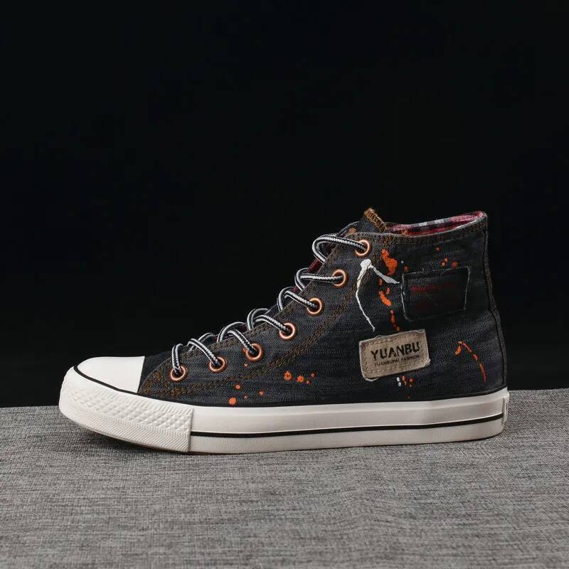 Ddmyoutdoor High Top Denim Boys Canvas Autumn Students Sports Casual Board Korean Lace Up Single Shoes Dy Outdoor