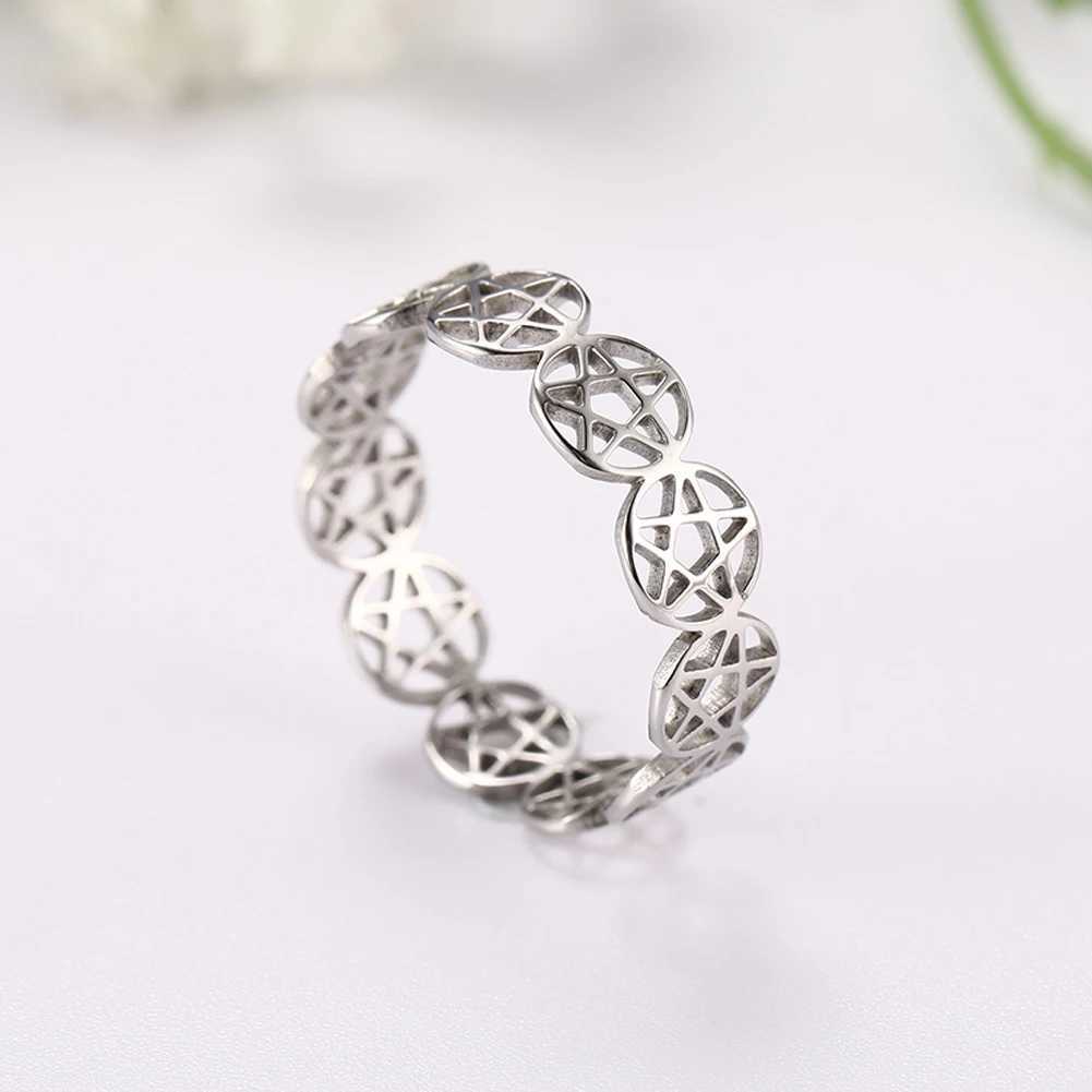 COOLTIME Supernatural Pentagram Ring for Women Stainless Steel Geometric Circular Pentacle Couple Rings Jewelry Gift W250606