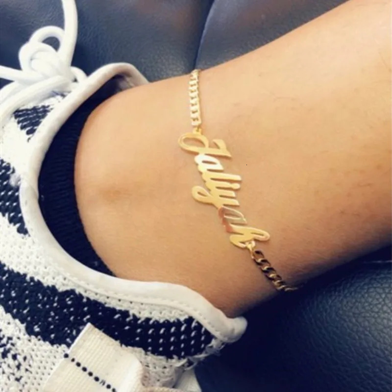 DOREMI Stainless Steel Namepalte Anklet 5mm Cuban Leg Jewelry Custom Vintage Number Name Anklet Personalized Foot Anniversary 250528
