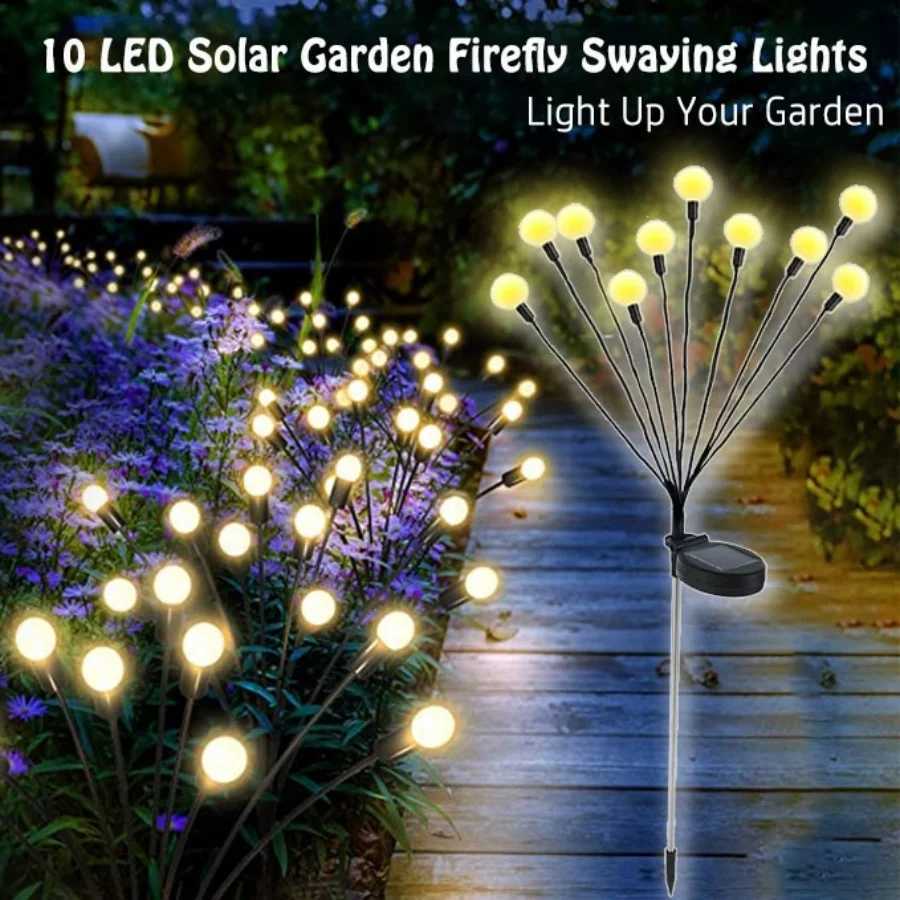 Outdoor 2Pcs Solar LED Firefly Lights Waterproof Christmas Garden Landscape Lights for Party Wedding Park Yard Lawn Decoration W250607