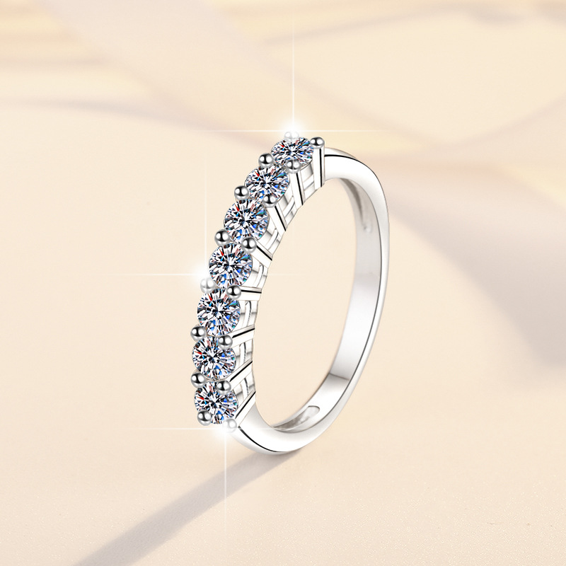 S925 Sterling Silver Women's Seven-Star Princess Crown Ring with Moissanite, Stackable Design, Elegant Luxury Jewelry, Perfect for Engagement and