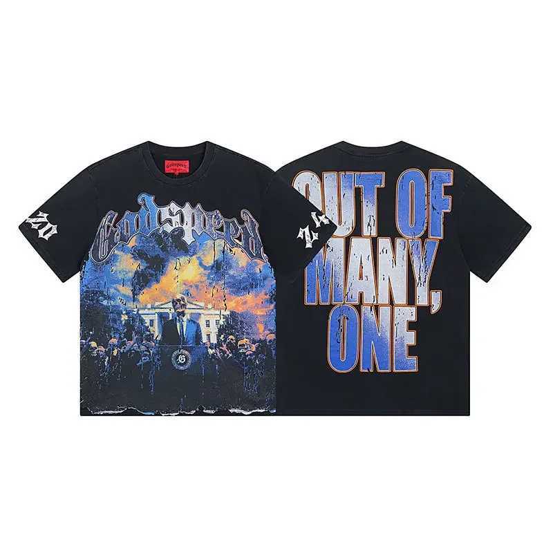 2025 New American Washed Old School Rock Casual Short Sleeve T-Shirt for Men RETRO High quality Trend X250607