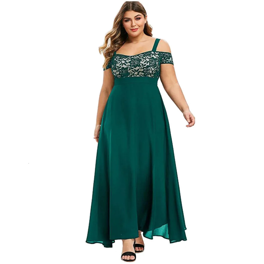 Lace Maxi Dres Summer Dress Plus Size Cold Shoulder Large TrafRobe Clothes For Women 250526