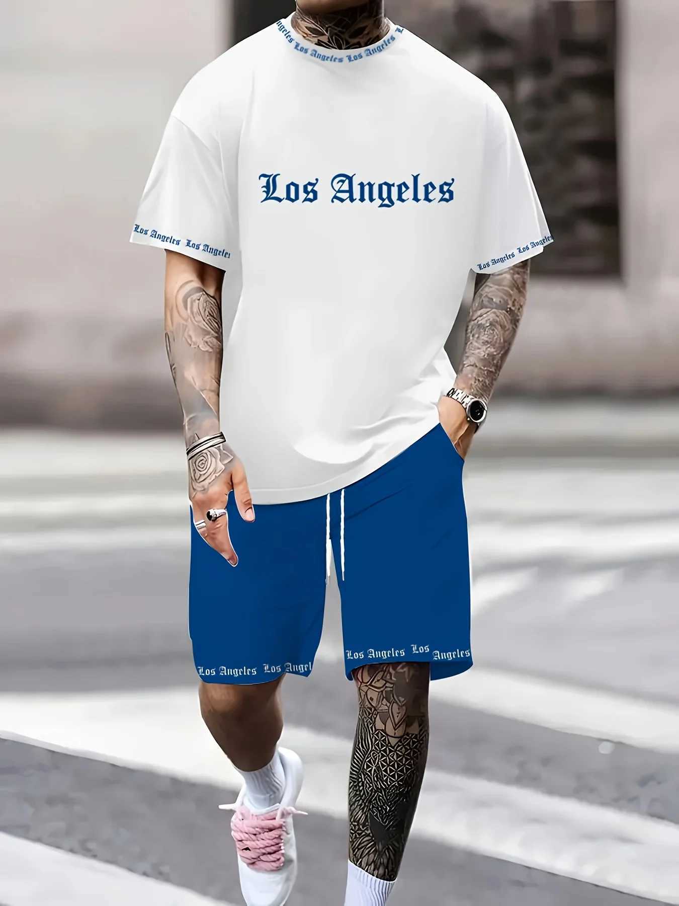 The 2025 summer letter 3D printed pattern mens casual sport set is light thin and breathable W250609