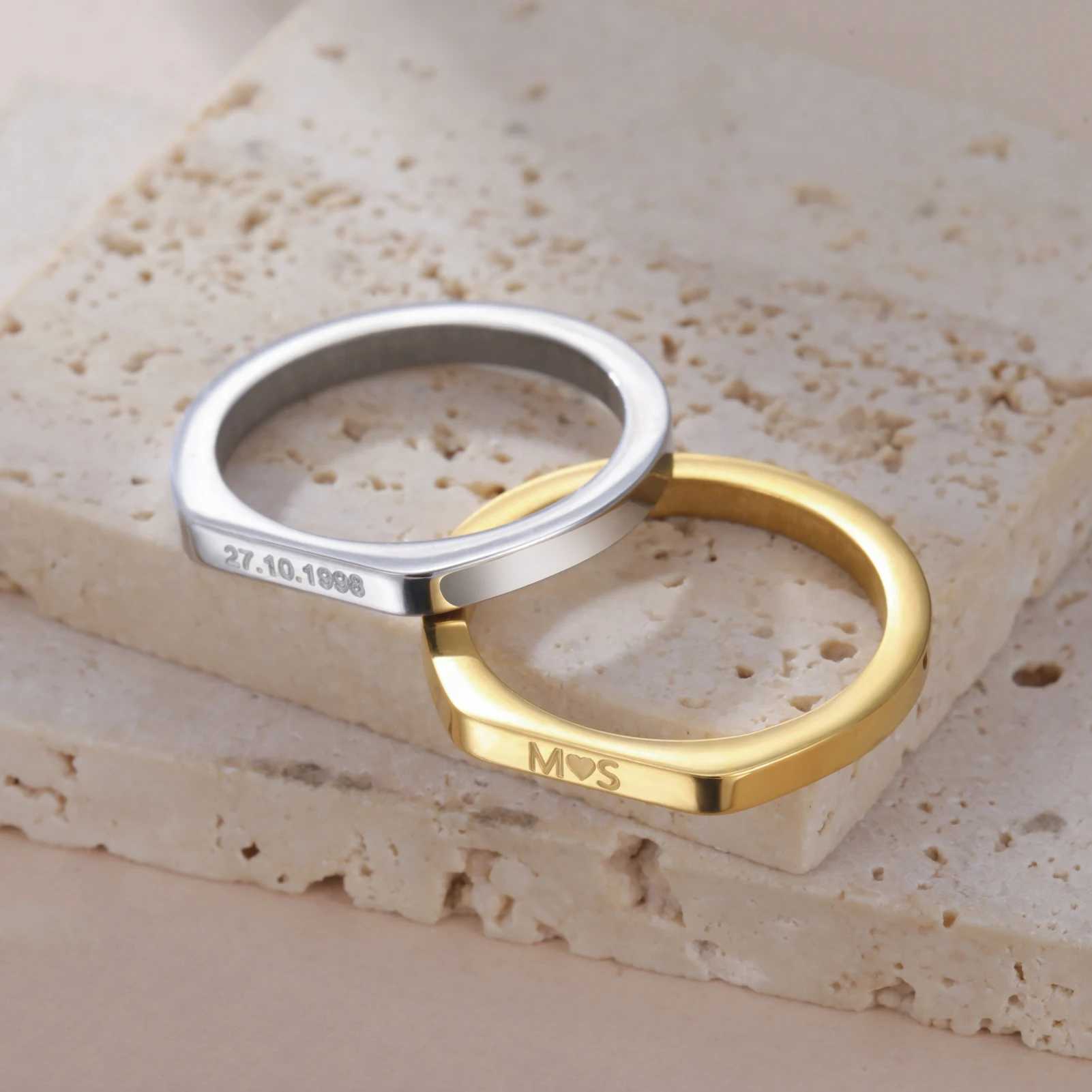 Skyrim Custom Name Date Engraved Rings for Men Women Stainless Steel Couple Personalized Signet Ring Anniversary Jewelry Gift XJ250606