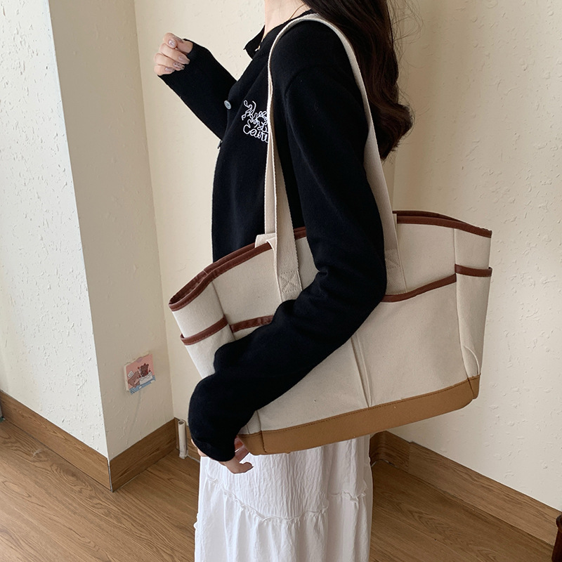 designer Korean INS Mommy Bag Large Capacity Casual Versatile Single Shoulder Mother and Baby Bag Underarm Handheld Lightweight Canvas Mommy Bag