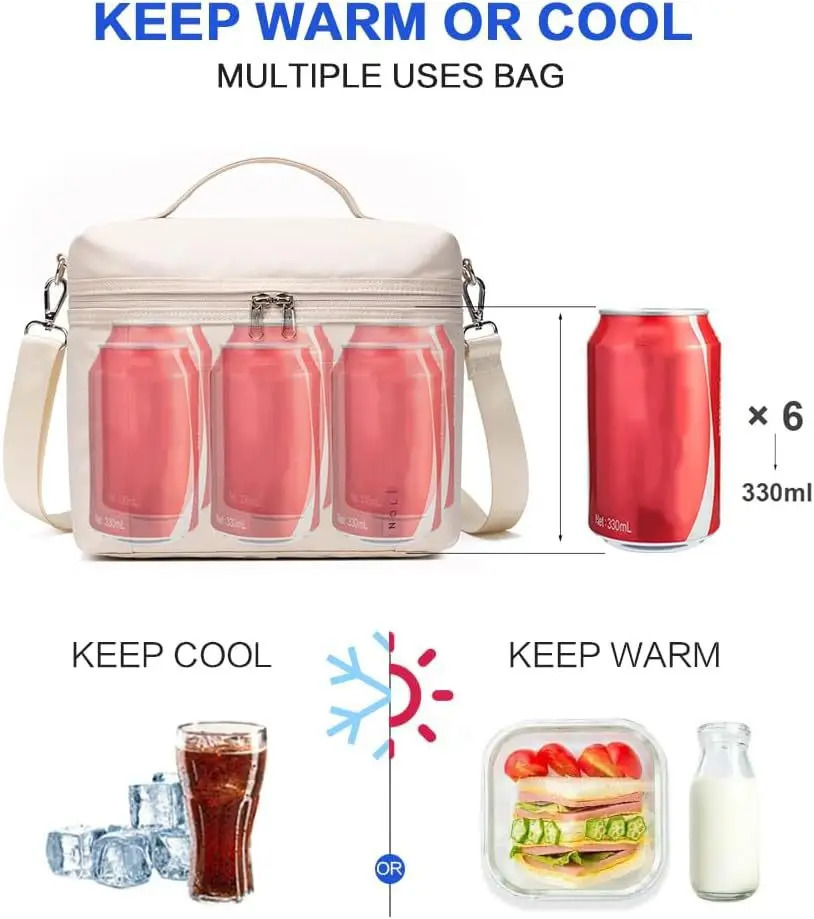 Insulated Lunch Box Bag with Shoulder Strap Hand-Held Cooler Box Thickened Bento Bag Travel Picnic Camping Bag 250606