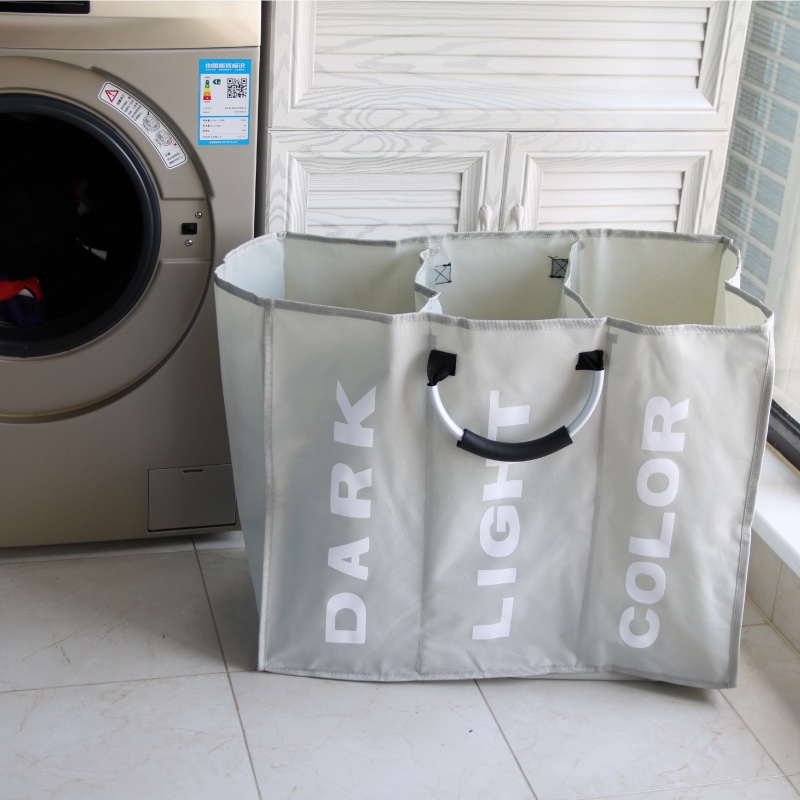 Large capacity three grid sponge aluminum handle hand-held dirty clothes basket