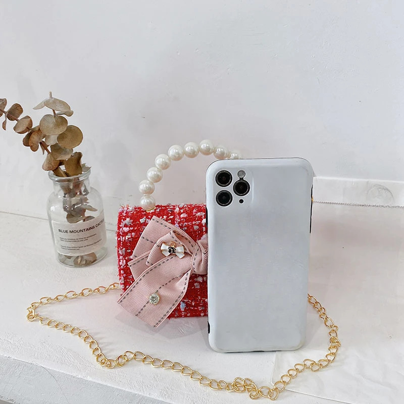 Lace Bowknot Baby Girls Crossbody Bags Sweet Childrens Mini Coin Purse Handbags Pearl Handle Princess Shoulder Bag Accessories 250605