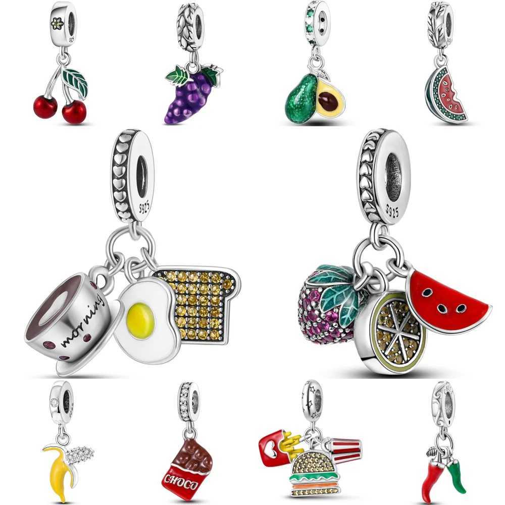 925 Sterling Silver Watermelon Fruits Vegetables Series Charms Beads Pendant Fit Original Fine Bracelets DIY Jewelry Gifts XJ250607