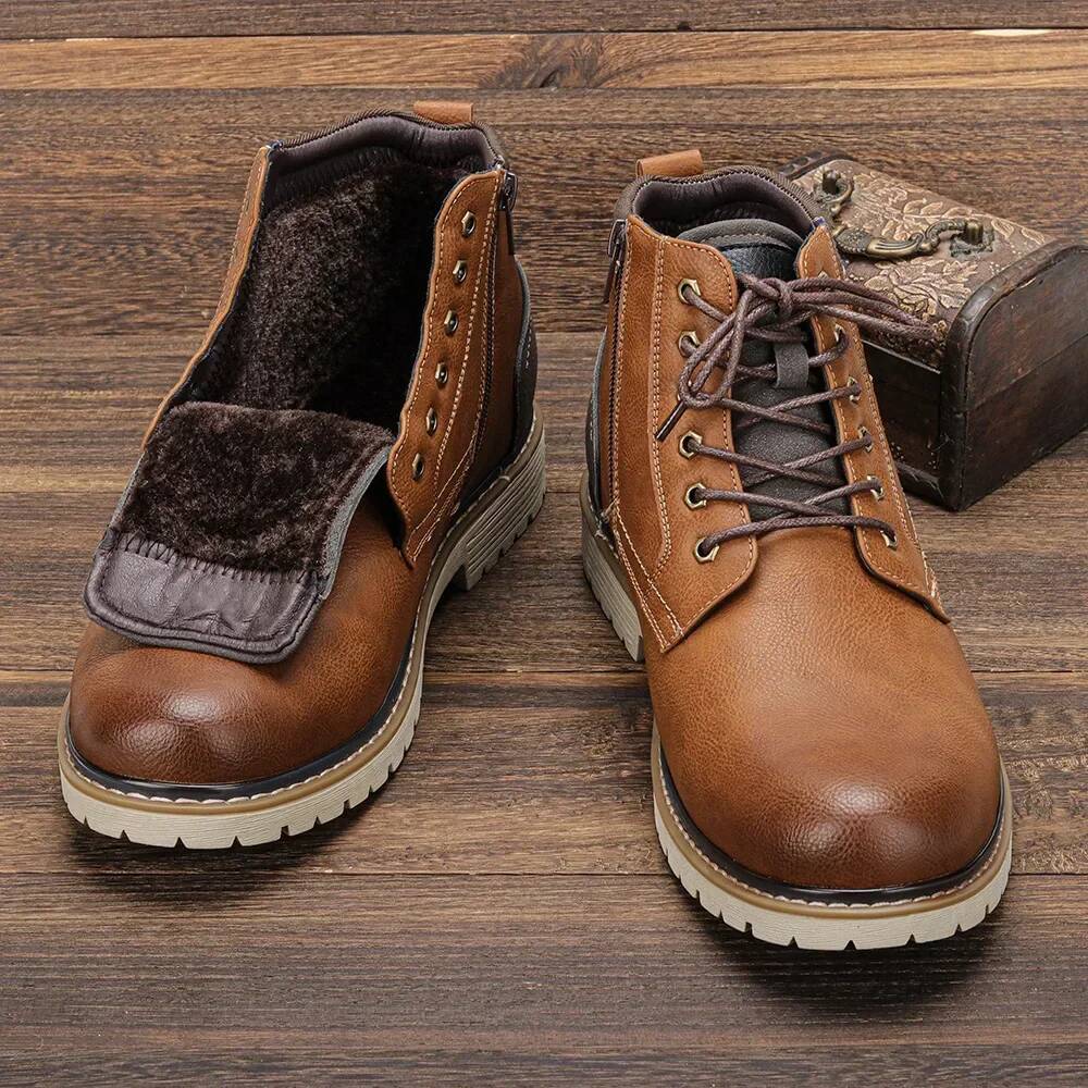 Ddmyoutdoor Men S Shoes Warm Comfortable Non Slip Leather Winter Boots Outdoor Shoes