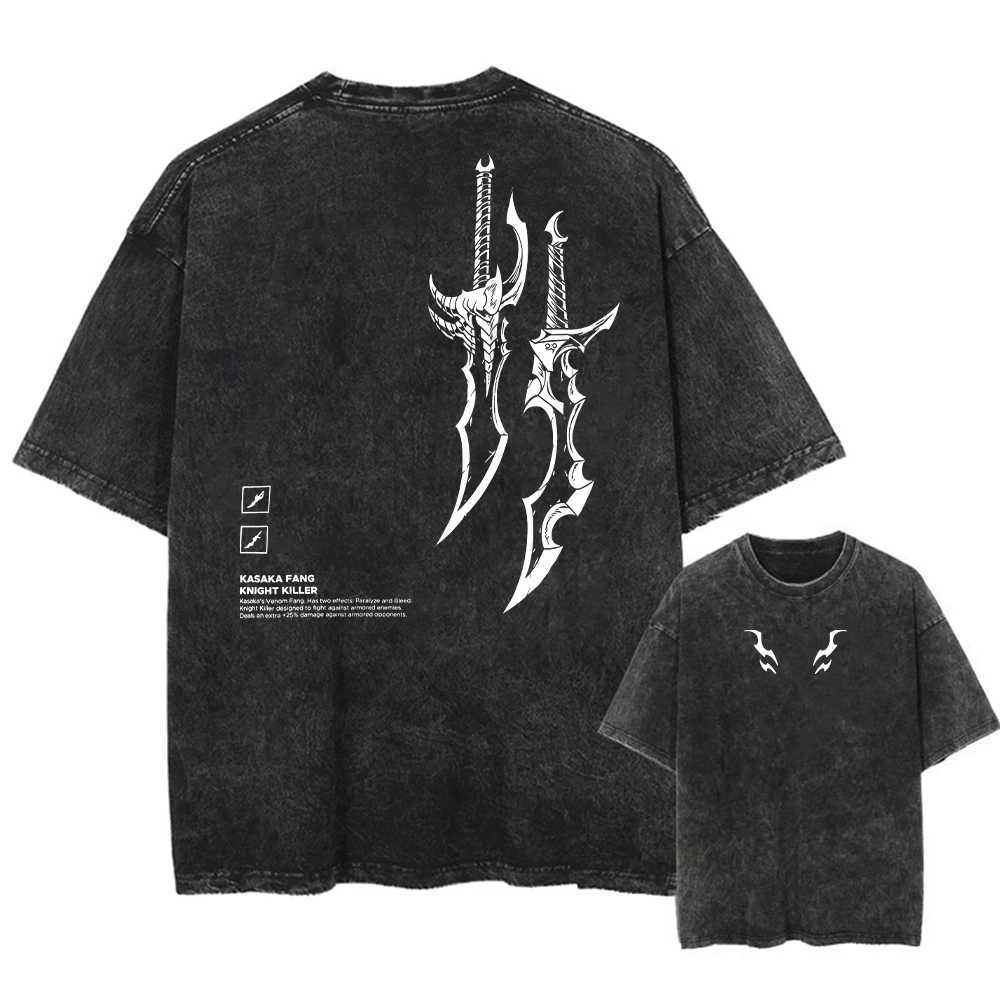 Harajuku Vintage T-shirt Streetwear Japanese Anime Graphic Print Washed Short Sleeve Oversized T-Shirt Men Casual Tees Top Unisex W250607